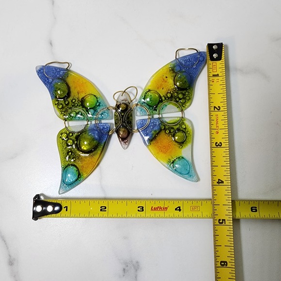 Hand-blown Fused Glass Butterfly Metal Accents Suncatcher Stained Glass - Picture 7 of 7